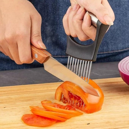 Onion Holder Slicer with Stainless Steel Blades, Vegetable Chopper for Tomato, Potato, Avocado, Lemon, Food Cutting Assistant Tool