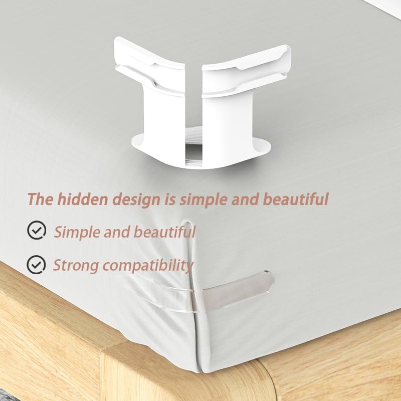 Sheet Clips to Secure Bed Sheets,snap-on Sheet Fasteners.Easy Installation | Lock Sheet Holders, Heavy Duty mattress straps to hold sheets in place, Durable Anti-Slip Teeth, Transparent Fixing Plate