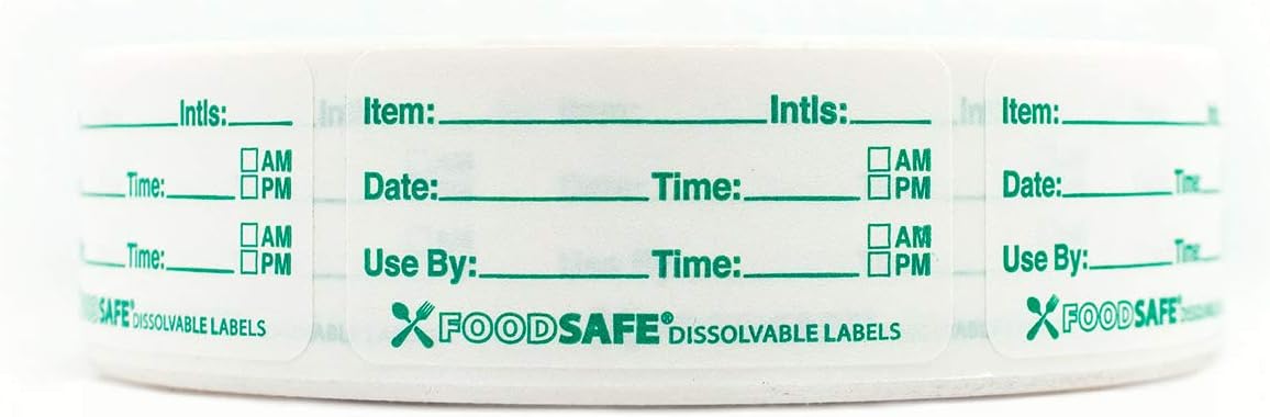 Food Labels Dissolvable by Food Safe - Leaves No Adhesive Residue Dissolves in Water in 30 Seconds Perfect for Reusable Containers - 500 Labels Per Roll