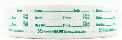 Food Labels Dissolvable by Food Safe - Leaves No Adhesive Residue Dissolves in Water in 30 Seconds Perfect for Reusable Containers - 500 Labels Per Roll