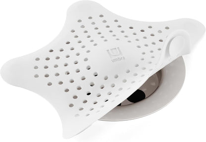 Umbra Starfish Hair Catcher, Suction Cup Drain Cover, 6-Inch, White | Silicone material, flexible and durable, water resistant seal, easy to clean, rust proof, fits standard tubs