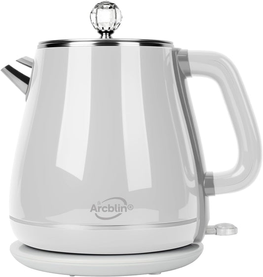Electric Kettle 1.8L, Arcblin Retro Electric Tea Kettle for Boiling Water, 1350W Fast Boil, Stainless Steel Interior, BPA Free, Automatic Shut Off, Boil-Dry Protection, Pearl White