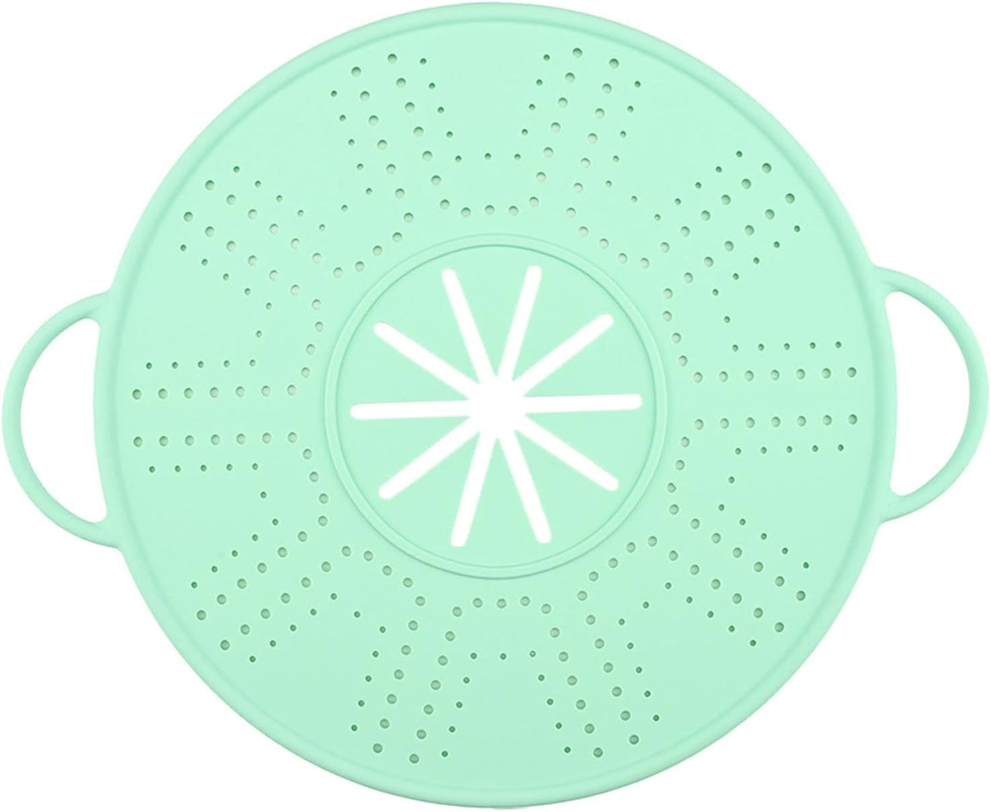 Spill Stopper Lid Silicone Boil Splatter Screen Pot Cover with Double Handles Anti Overflow Mat Heat Resistant for Cooking and Steam, Green