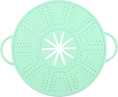 Spill Stopper Lid Silicone Boil Splatter Screen Pot Cover with Double Handles Anti Overflow Mat Heat Resistant for Cooking and Steam, Green