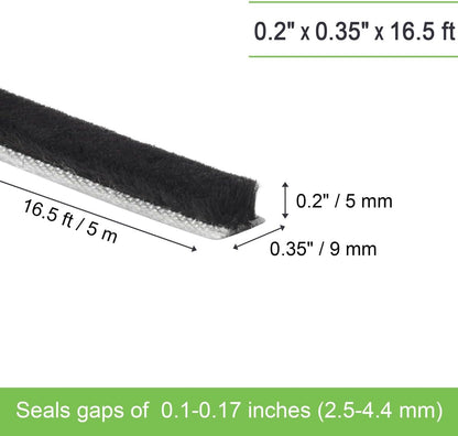 Self-Adhesive Weather Stripping Seal for Doors & Windows – Soundproof Insulation Gap Filler for Sliding, Exterior, Front, and Jamb Frames – 0.2" x 0.35" x 16.5 ft, Gray