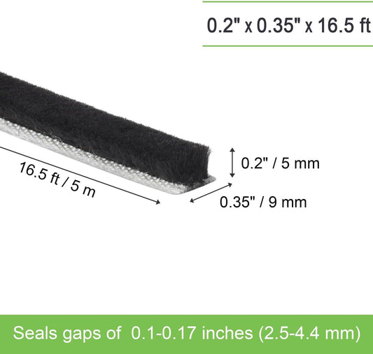Self-Adhesive Weather Stripping Seal for Doors & Windows – Soundproof Insulation Gap Filler for Sliding, Exterior, Front, and Jamb Frames – 0.2" x 0.35" x 16.5 ft, Gray