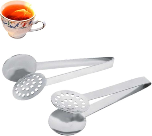 2Pcs Tea Bag Squeezer Tongs, Round Tea Bag Squeezer 2Pcs Stainless Steel Teabag Squeezer Strainer Holder Grip Metal Spoon Mini Sugar Clip for Home