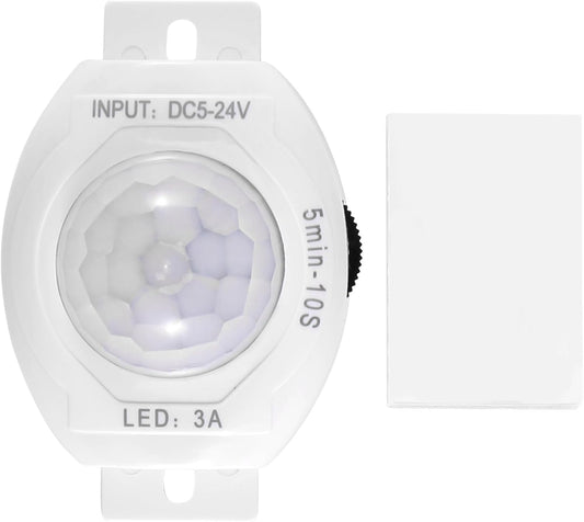 PIR Infrared Motion Sensor Detector DC5-24V Auto on Off Switch Home LED Light Body PIR Motion Sensor Lamp(White)