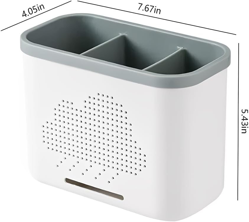 2 Slots Toothbrush Holder and Toothpaste Holder with Drain Hole, Detachable Easy Cleaning Multi-Functional Organizer Caddy Storage for Bathroom Vanity Sink Kitchen (White+Green 2 compartments)