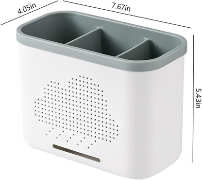 2 Slots Toothbrush Holder and Toothpaste Holder with Drain Hole, Detachable Easy Cleaning Multi-Functional Organizer Caddy Storage for Bathroom Vanity Sink Kitchen (White+Green 2 compartments)