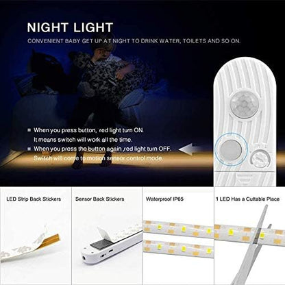 LED Under CABI Lighting Motion Sensor 10Ft Four Modes Bed Stairs Wardrobe Lamp Tape Waterproof 5V USB LED Closet Night Strip Light for Indoor Home Bedroom Decor