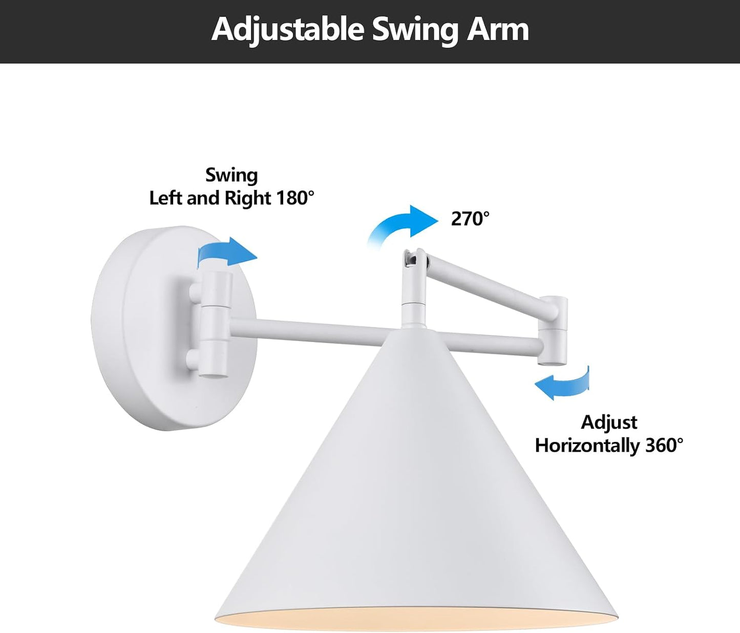 Rechargeable Swing Arm Wall Sconces Set of 2,Gold Battery Operated Wireless Dimmable 3 Color Wall Light with Remote,Cone Indoor Light Fixture for Bedside,Kitchen,Hallway,Living Room,Reading