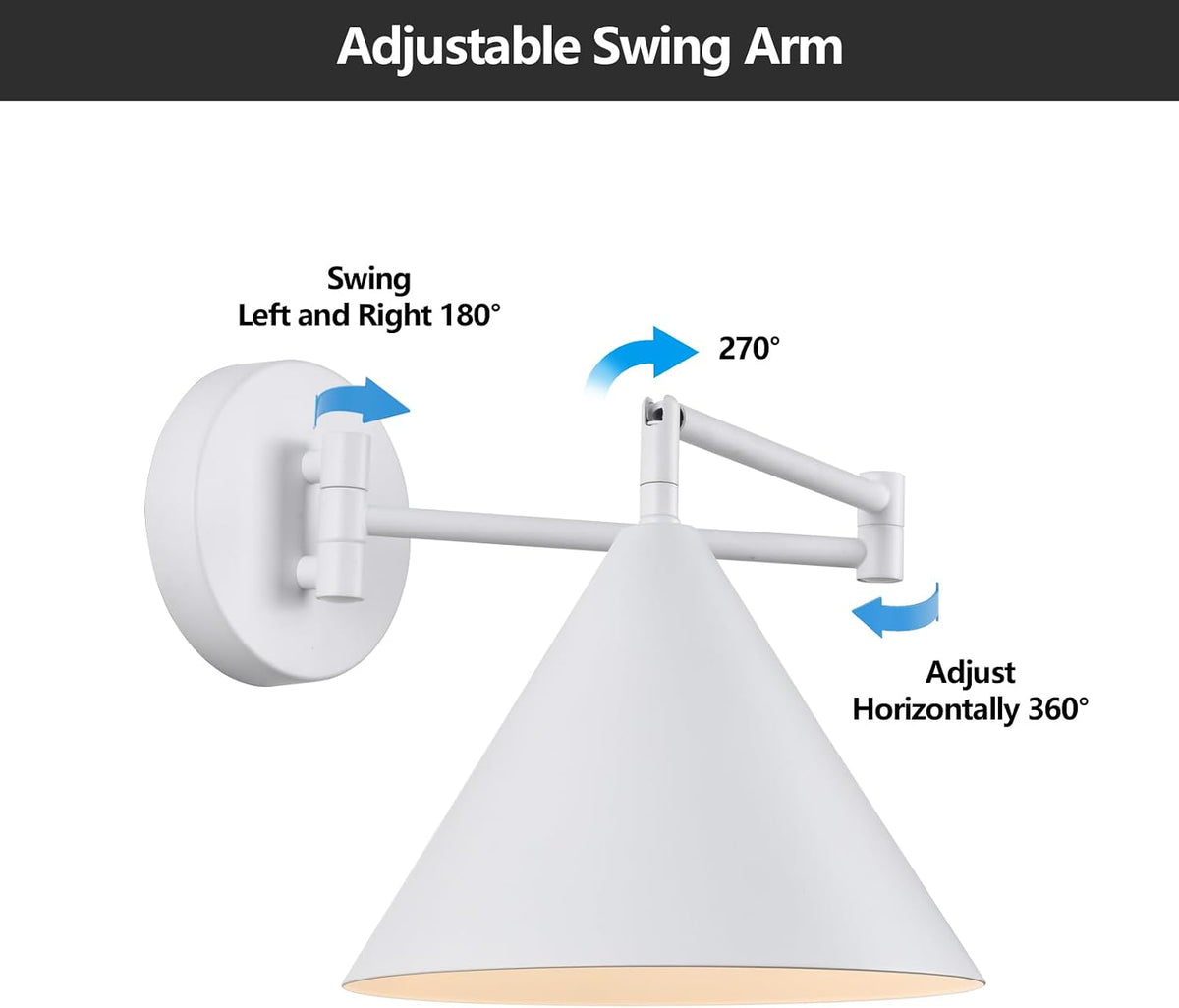 Rechargeable Swing Arm Wall Sconces Set of 2,Gold Battery Operated Wireless Dimmable 3 Color Wall Light with Remote,Cone Indoor Light Fixture for Bedside,Kitchen,Hallway,Living Room,Reading