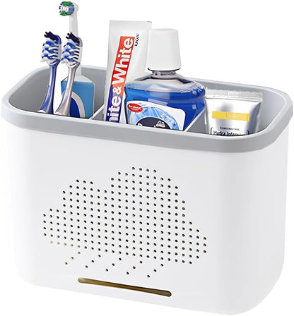 2 Slots Toothbrush Holder and Toothpaste Holder with Drain Hole, Detachable Easy Cleaning Multi-Functional Organizer Caddy Storage for Bathroom Vanity Sink Kitchen (White+Green 2 compartments)