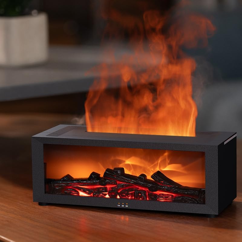 Colorful Flame Air Aroma Diffuser Humidifier, Upgraded 7 Flame Colors Noiseless Essential Oil Diffuser for Home,Office,Yoga with Auto-Off Protection 180mL (8Hours Black)