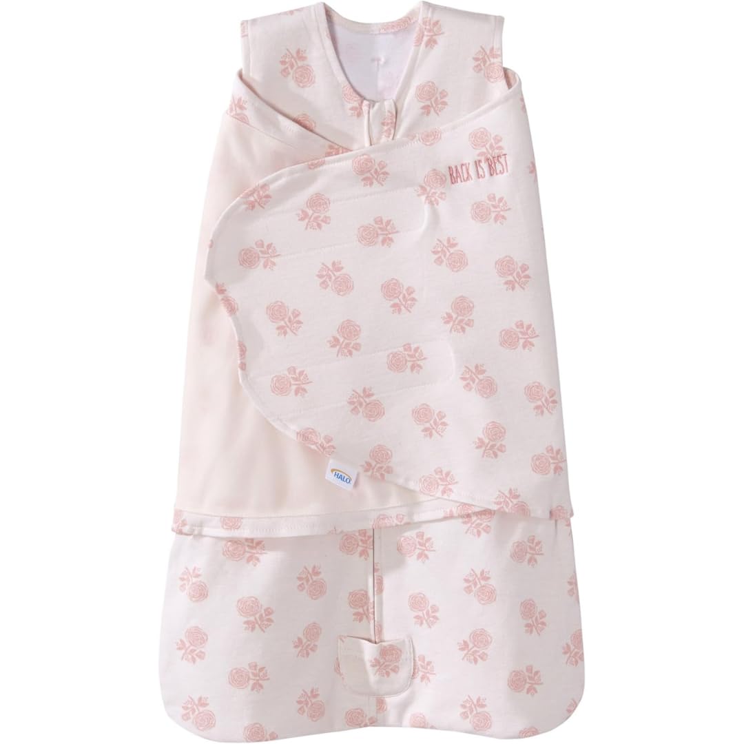 HALO 100% Cotton Sleepsack Swaddle, 3-Way Adjustable Wearable Blanket, TOG 1.5, Pink Floral, Newborn, 0-3 Months - Colors A