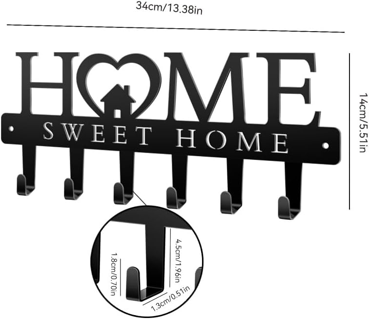 Dog Leash Holder for Wall, Extra Wide 6 Hook Key Rack with Pet Paw Print & Heart, Matte Black Rust-Proof Pet Organizer for Thick Leashes & Keys, Perfect for Mudroom & Entryway, Dog & Cat