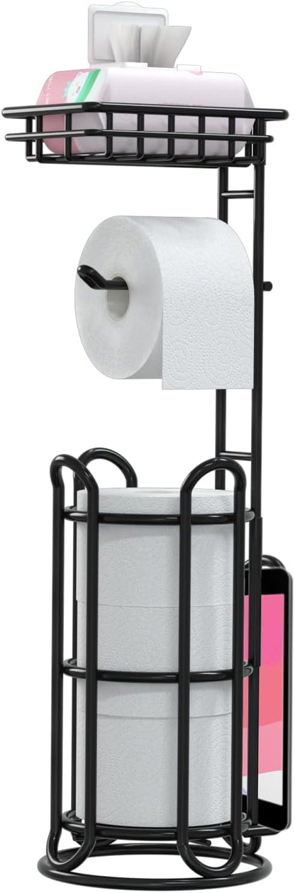 Toilet Paper Holder Stand Tissue Paper Roll Dispenser with Shelf for Bathroom Storage Holds Reserve Mega Rolls-Bronze