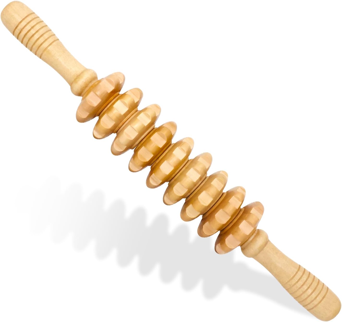 Wooden Fascia Massage Roller – Handheld Myofascial Release Massage Stick | Trigger-Point Knobs for Deep Tissue, Cellulite, Muscle Recovery & Circulation, and Lymphatic Drainage Massager