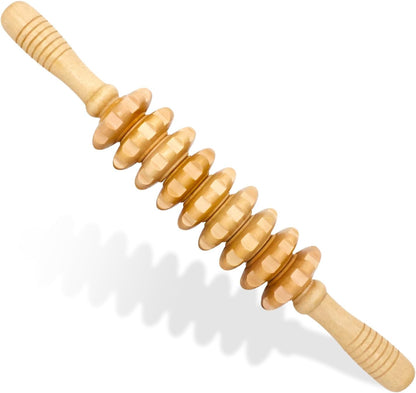 Wooden Fascia Massage Roller – Handheld Myofascial Release Massage Stick | Trigger-Point Knobs for Deep Tissue, Cellulite, Muscle Recovery & Circulation, and Lymphatic Drainage Massager