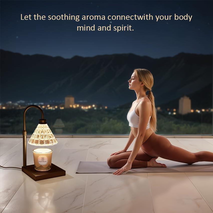 Candle Warmer Lamp with Dimmer, 2H/4H/8H Timer, Compatible with Yankee Candle Large Jar Candle, Home Decor Gift for her, Birthday Gift for mom, Home Scented Jar Candles Heater (Black Wood)