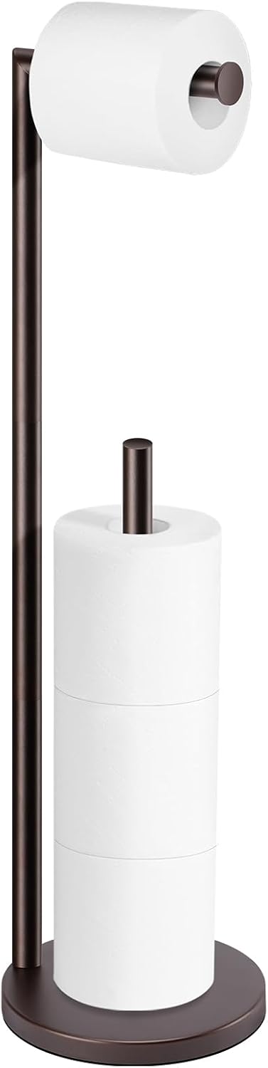 Toilet Paper Holder Stand, Brushed Nickel Toilet Paper Holder Free Standing | Stainless Steel Toilet Paper Holder for 4 Rolls, Bathroom Organizers and Storage with Anti-Slip Base and Rustproof