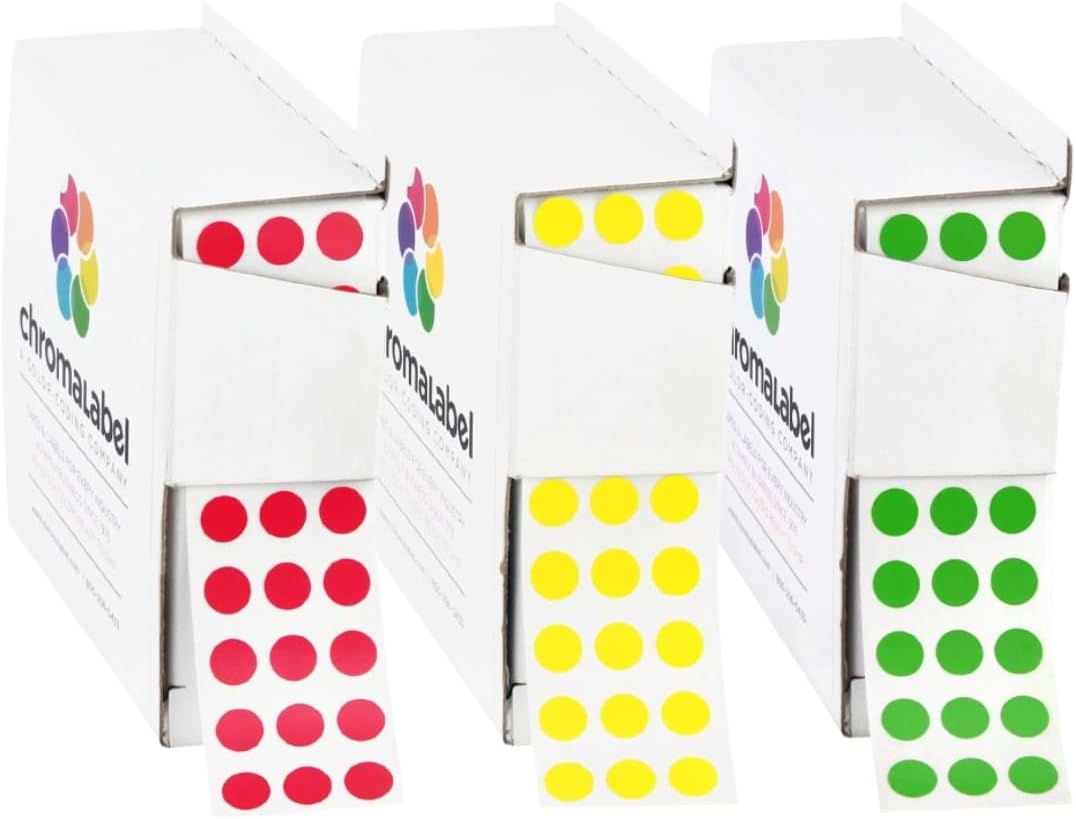 Dark Blue, Red & Yellow Dots, 1/4 Inch, 1000/Box Each Color | Writable Semi-Gloss Circle Labels in Dark Blue, Red and Yellow for Offices, Retail and Classrooms. Made in USA - Colors B
