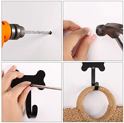 Hotop 8 Pieces Dog Bone Shaped Wall Hook Stainless Steel Leash Mounted Hanger Hooks with Nail for Coat, Key, Entryway, Hallway, Kitchen, Office Decoration(Black)