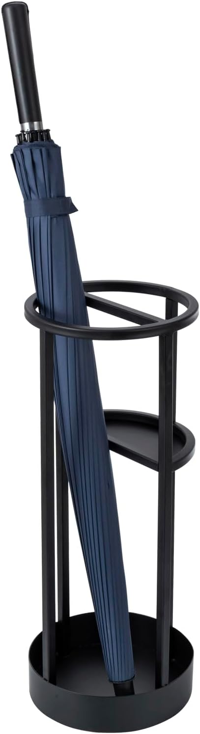 MyGift 20 Inch Brass Tone Metal Umbrella Stand with Drip Tray | Freestanding Rain Gear Storage - Long Short Umbrellas Canes Walking Sticks Entryway Lobby Office Floor Standing Drip Catcher