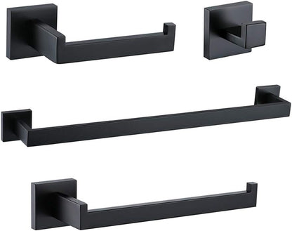 TURS Bathroom Hardware Set Black 4-Piece Towel Bar Set Include 24 Inch Towel Bar Hand Towel Holder Towel Hook Toilet Paper Holder with Shelf Wall Mounted Stainless Steel Bathroom Accessories Set