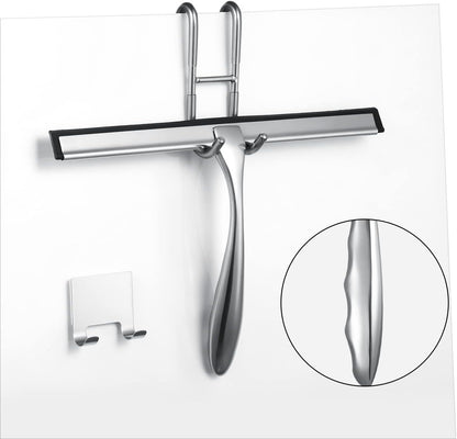 Shower Squeegee for Glass Doors,10-Inch Shower Glass Squeegee, Matte Black Shower Squeegee for Shower Doors,Mirror,Windows, with Shower Door Hook and Adhesive Hook