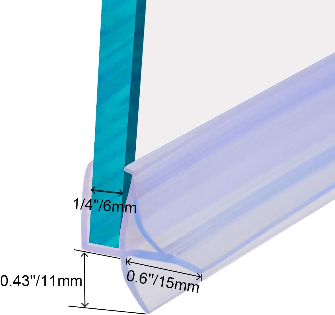 Glass Door Bottom Seal, Cutable Waterproof Strip for 3/8" Glass, 27.5" Length, Shower Door Sweep Stop Shower Leaks