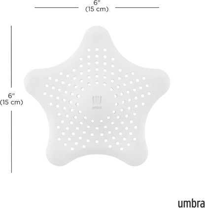 Umbra Starfish Hair Catcher, Suction Cup Drain Cover, 6-Inch, White | Silicone material, flexible and durable, water resistant seal, easy to clean, rust proof, fits standard tubs