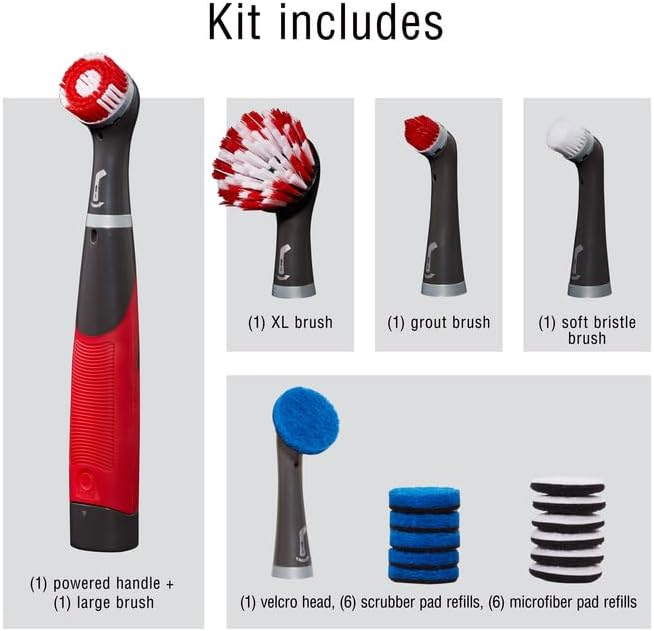 Rubbermaid Reveal Power Scrubber with Multi-Purpose & Grout Head, Cordless Electric Battery Powered Scrub Brush, Water Resistant, for Home/Kitchen/Bathroom/Grout/Tile/Shower/Tub