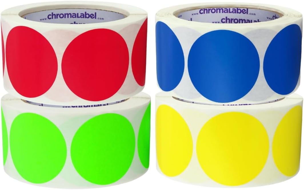 Fluorescent Green Dot Stickers, 2 Inch, 500/Roll | Writable Matte Paper Circle Stickers for Inventory, Classrooms, Offices, Retail, and Color Coding. Made in USA