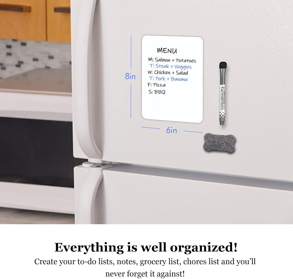 INMORVEN Small White Board Dry Erase Menu Planner, 8"x6" Magnetic Small Dry Erase Board for Fridge Grocery List, Refrigerator White Boards to Do List, with Markers and Eraser