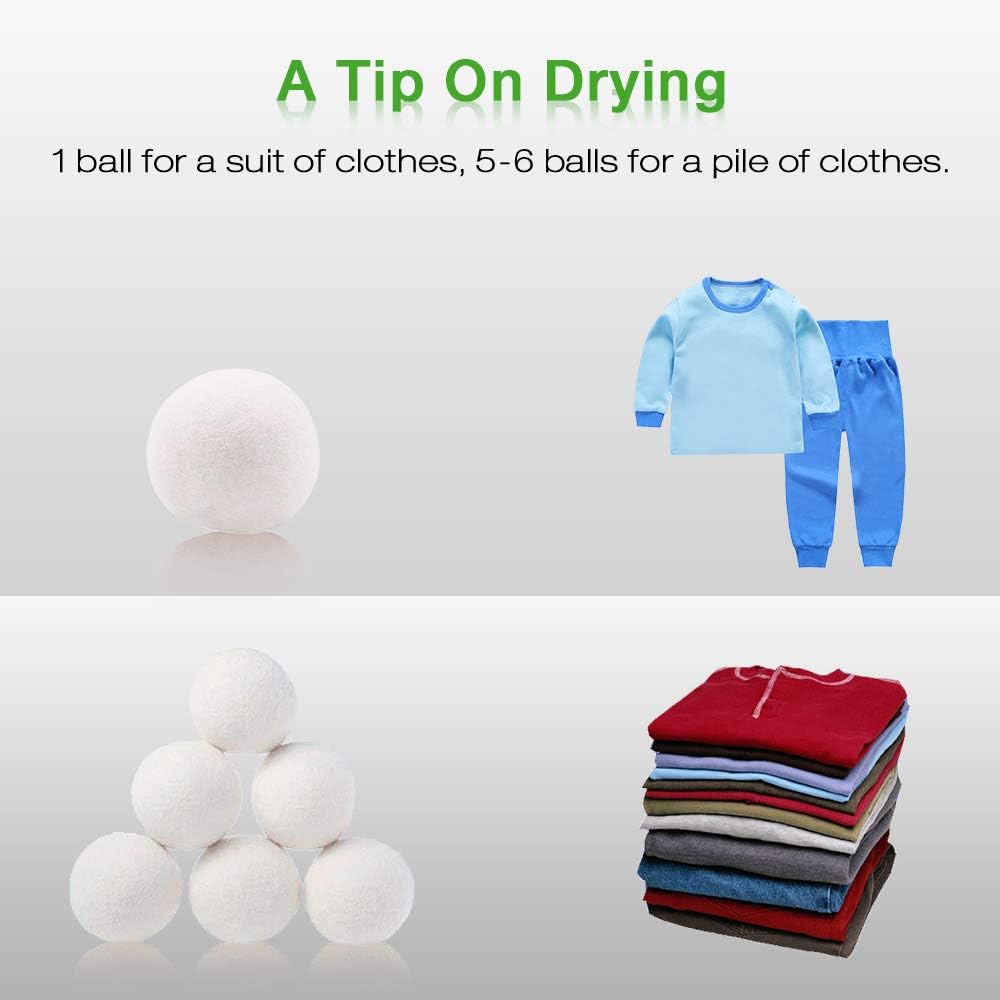 Wool Dryer Balls XL Reusable Natural Fabric Softener, Set of 6 | Wool Ball, Premium Pet Hair Remover for Laundry, Hair Catcher for Washer, Hair Remover Fabric Softener Balls for Dryer, White
