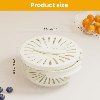 Fruit Washing Wowl with Strainer, 2026 New Multipurpose Drain Basket with Lid, 2 in 1 Fruit Drainer Container with Foldable Handle for Refrigerator Kitchen (White, 1PCS)