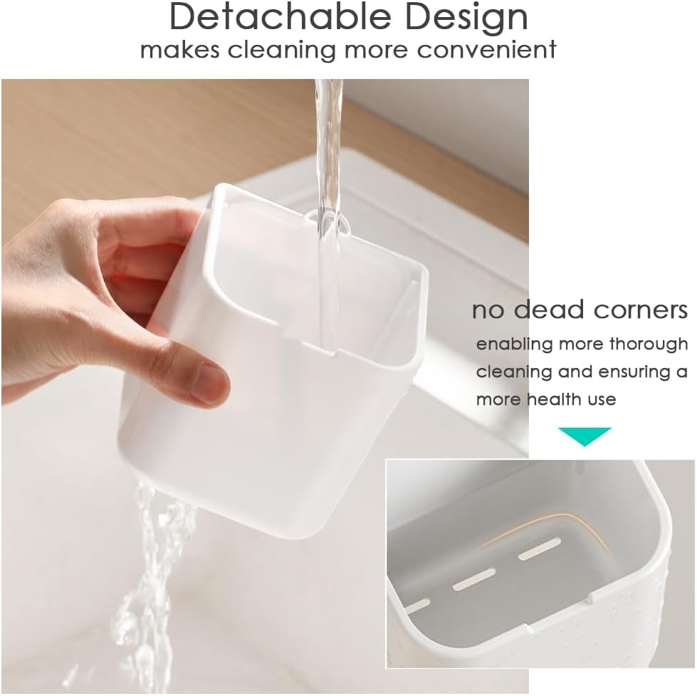 Toothbrush Holders for Bathroom - Detachable Divided Design, Drawer Drainage Tray, Adhesive Wall-Mounted/Countertop Dual-Use, Large Capacity Organizer for Bathroom/Kitchen/Office, Easy Install (Clear)