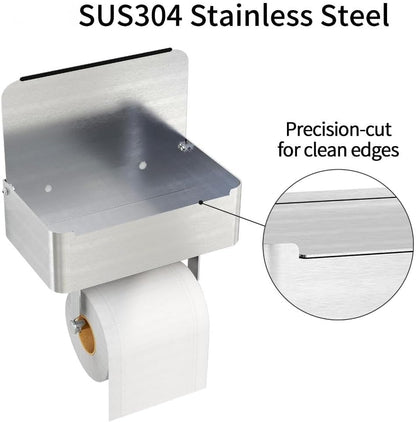 JUYSON Toilet Paper Holder with Shelf, Flushable Wipes Dispenser Fits for Bathroom Wipe Storage, Keep Your Wipes Hidden Out of Sight - SUS304 Stainless Steel Wall Mount Organizer (Matte Black)