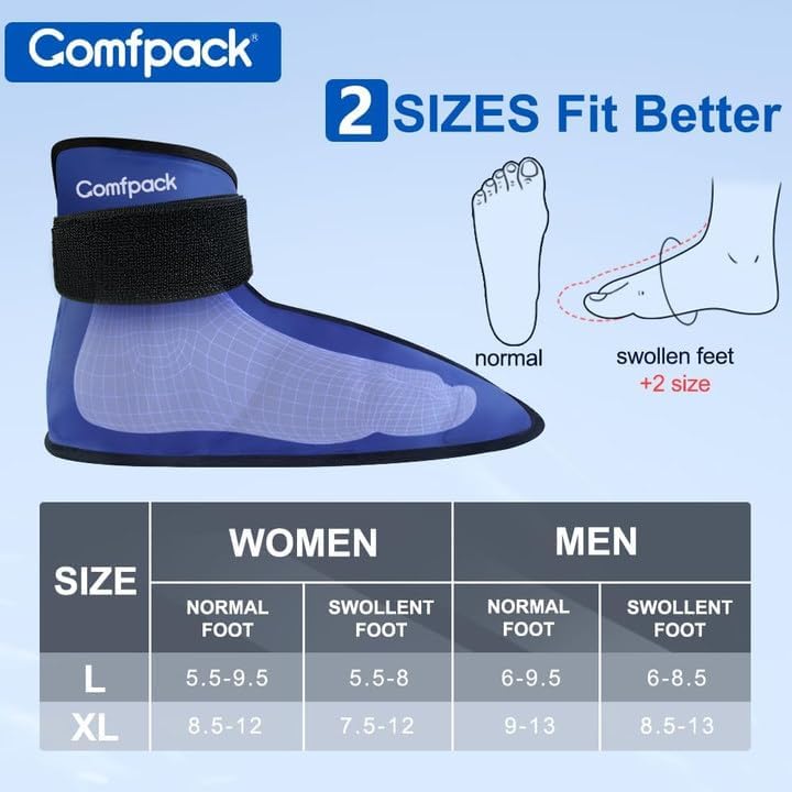 Comfpack Large Foot Ice Pack Wrap for Full Foot Ankle Pain Relief, Long Lasting Cold Ice Boot for Swelling After Surgery, Sore Feet, Broken Foot, Plantar Fasciitis, Gout, Bunion