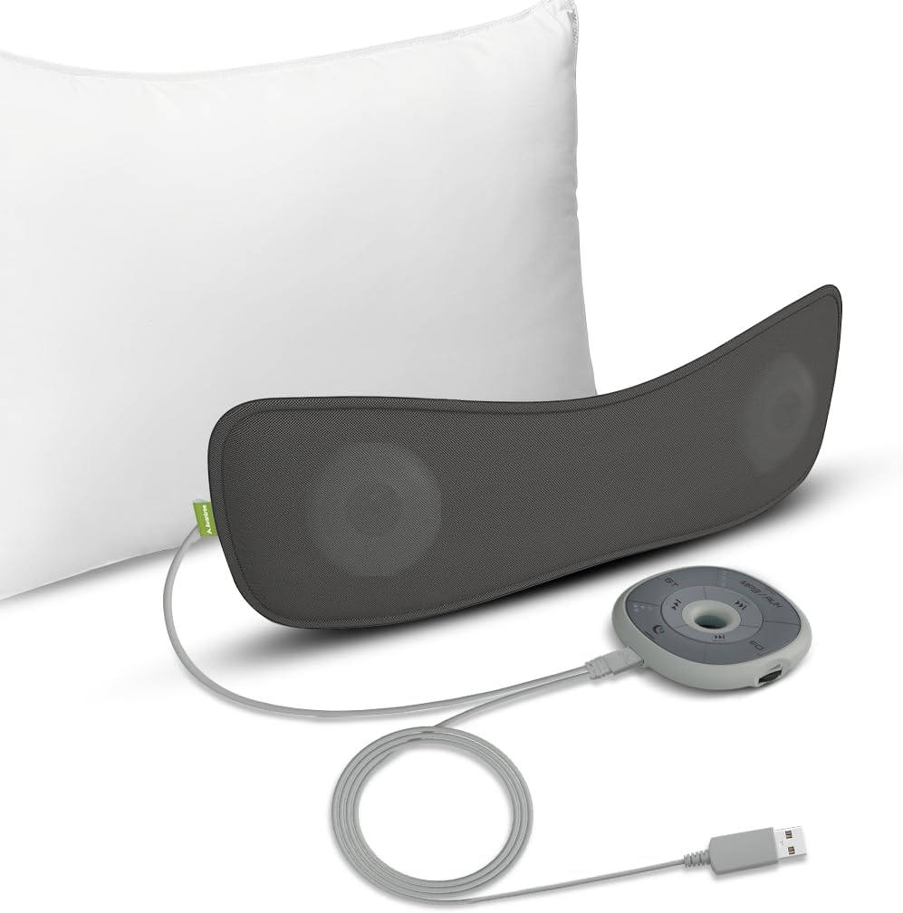 Avantree Slumber 2 - Bluetooth Pillow Speaker for Side Sleepers | 4 Ultra-Flat Speakers, White Noise, Remote Control & Sleep Timer, Soft Design for Sleeping, Podcasts & Audiobooks, Gray