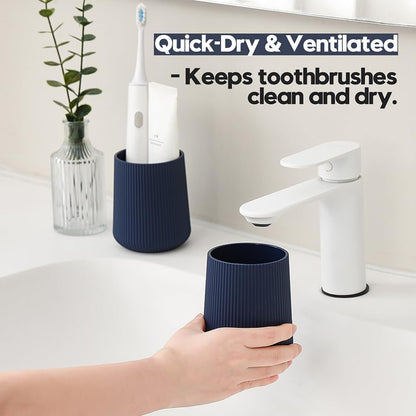 YAUKPH Black Striped Toothbrush Holder | for Electric Toothbrushes Bathroom Organizer Cup for Toothpaste Kids & Adults