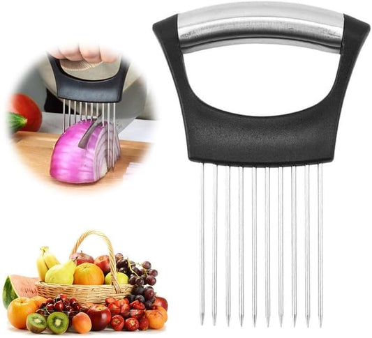 Onion Holder for Slicing, Stainless Steel Slicer Onion Cutter for Slicing, Vegetable Cutter for Potato and Tomato, Lemon Avocados, Eggs, Food Slicer Assistant Tool (1 PCS)