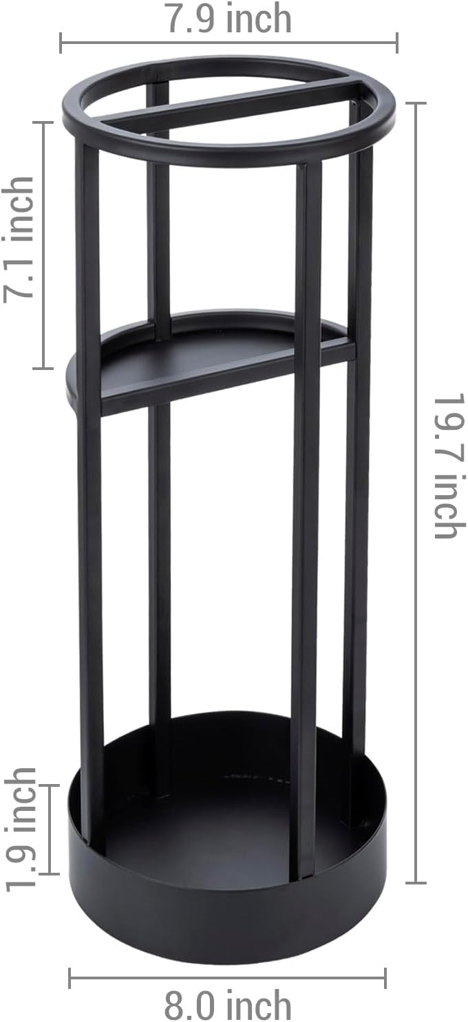 MyGift 20 Inch Brass Tone Metal Umbrella Stand with Drip Tray | Freestanding Rain Gear Storage - Long Short Umbrellas Canes Walking Sticks Entryway Lobby Office Floor Standing Drip Catcher