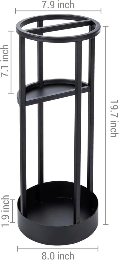 MyGift 20 Inch Brass Tone Metal Umbrella Stand with Drip Tray | Freestanding Rain Gear Storage - Long Short Umbrellas Canes Walking Sticks Entryway Lobby Office Floor Standing Drip Catcher