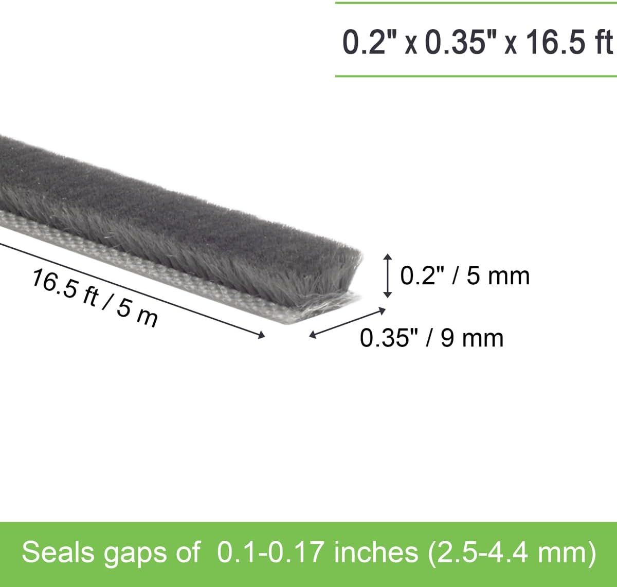 Self-Adhesive Weather Stripping Seal for Doors & Windows – Soundproof Insulation Gap Filler for Sliding, Exterior, Front, and Jamb Frames – 0.2" x 0.35" x 16.5 ft, Gray