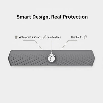 30 Inch Silicone Kitchen Sink Faucet Mat, Adjustable Waterproof Splash Guard Draining Mat Keep Countertops Dry (White)