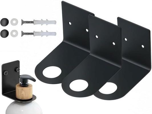 Soap Bottle Dispenser Holder Wall Mount 3PCS, Stainless Steel Bottle Holder Set Shampoo Conditioner Body Wash Dispenser Hanger Rack Shampoo Hole for 1.06in Holder for Kitchen Bathroom-Black