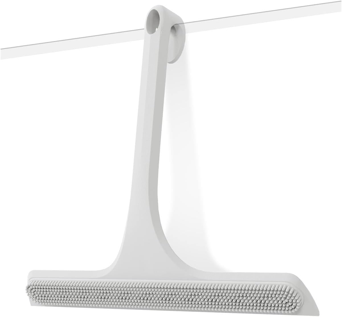 2-in-1 Silicone Shower Squeegee with Hook,Dual-Sided Design with Scraper & Scrub Surface,Rust-Proof Stainless Core,Streak-Free Bathroom Squeegee for Glass Doors,Mirrors,Windows,Car Windshields (Black)